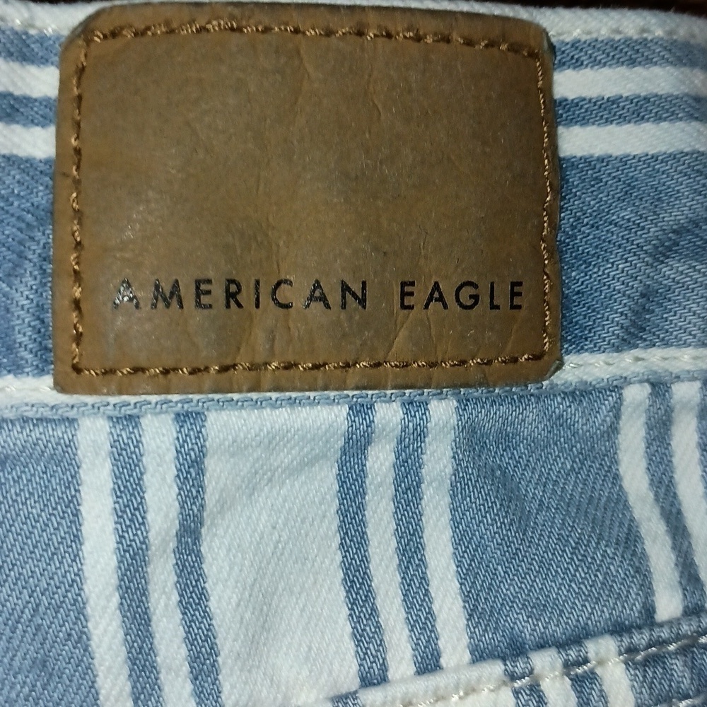 American Eagle Blue/White Striped Mom Jeans 00 Regular - Picture 2 of 8
